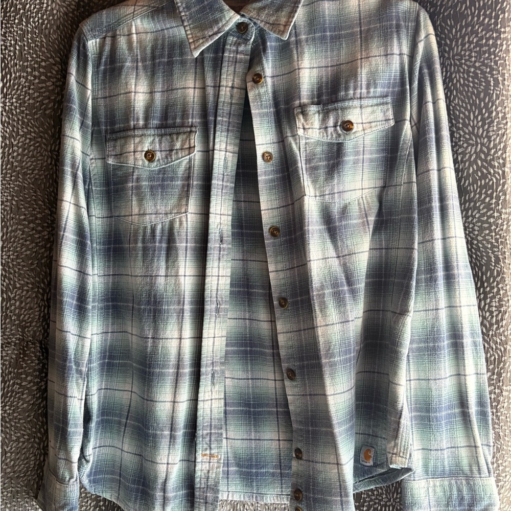 Carhartt Blue and White Casual Button Down Shirt